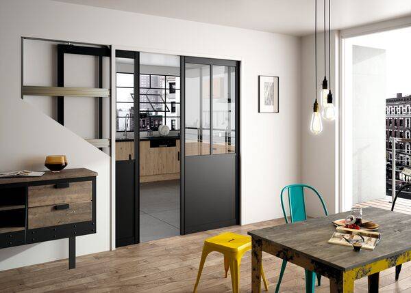 Porte à galandage style loft à Lyon en région Auvergne Rhône Alpes Decibois style atelier